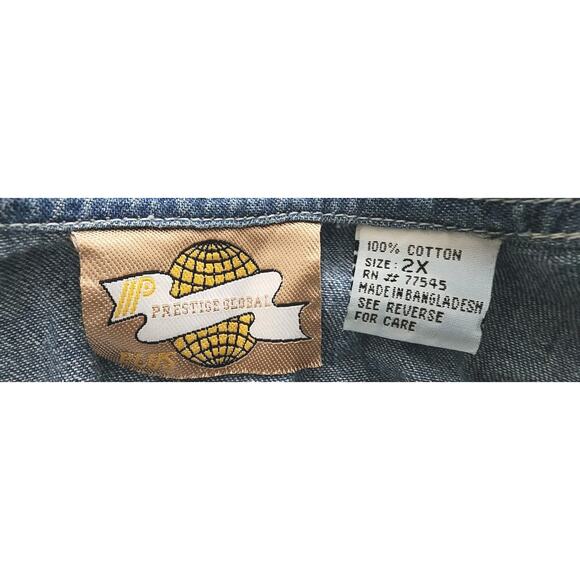 90s Embroidered Sunflower Denim Shirtdress Women's Plus 2X Cotton Cottagecore - Picture 5 of 8